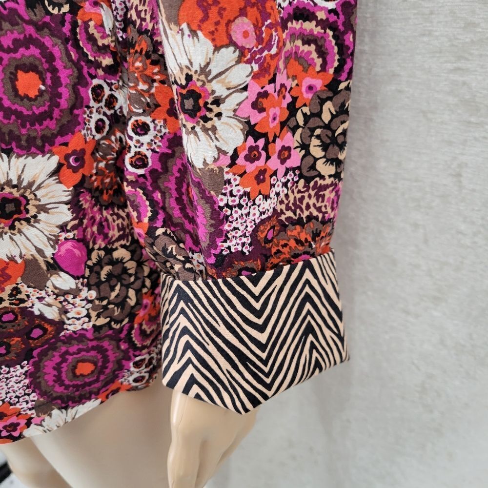 Vera Bradley Rosewood Floral Button Down Cotton Flip Cuff Contrast Top Blouse - Picture 4 of 11